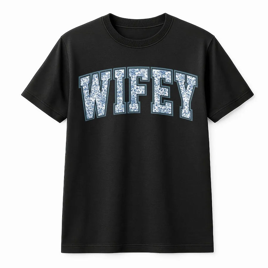 Wifey T-Shirt | Elegant Toile Floral Design | 100% Soft Cotton Tee | Premium Bride Engagement Gift & Just Married Wedding Apparel