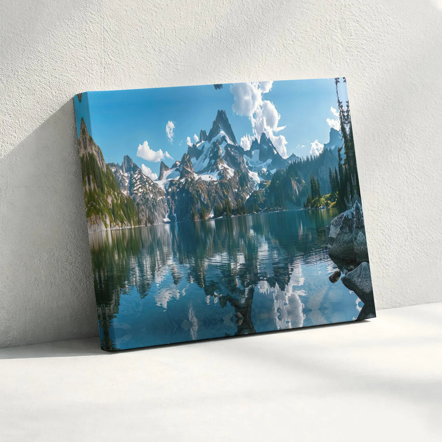 Mountain Lake Canvas Print | Snow-Capped Peaks Panoramic Wall Art | Gallery-Quality 1.25" Profile | Premium Home Decor Gift