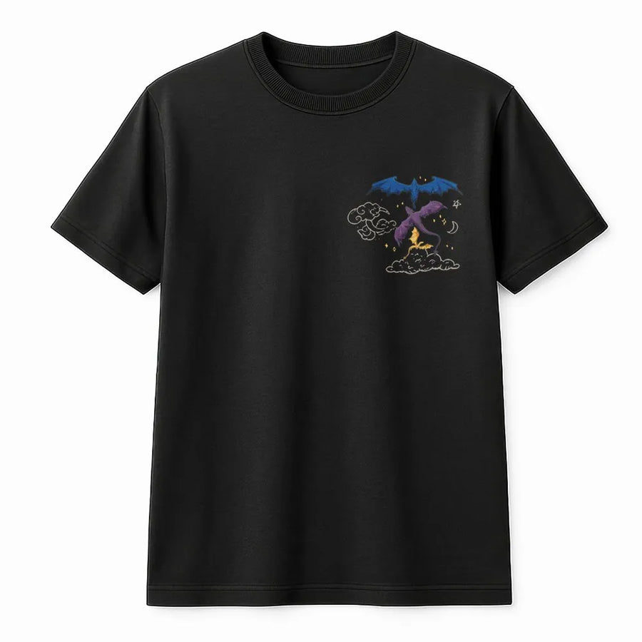Dragon T-Shirt | Minimalist Celestial Dragons Pocket Print | Premium Cotton Tee | Gift for Fantasy Lover