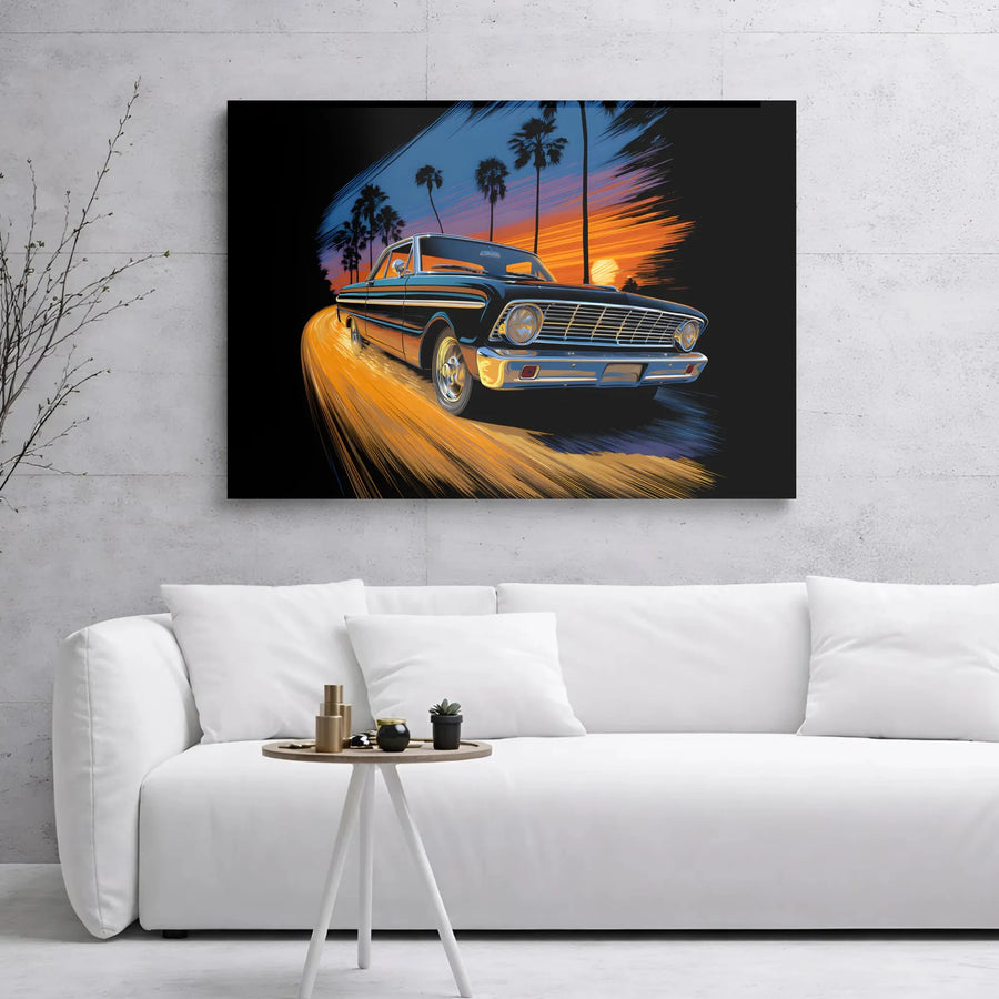 Vintage Classic Car Wall Art | Retro Sunset Palm Trees Canvas Print | 1.25-Inch Gallery Wrap | Gift for Car Enthusiast