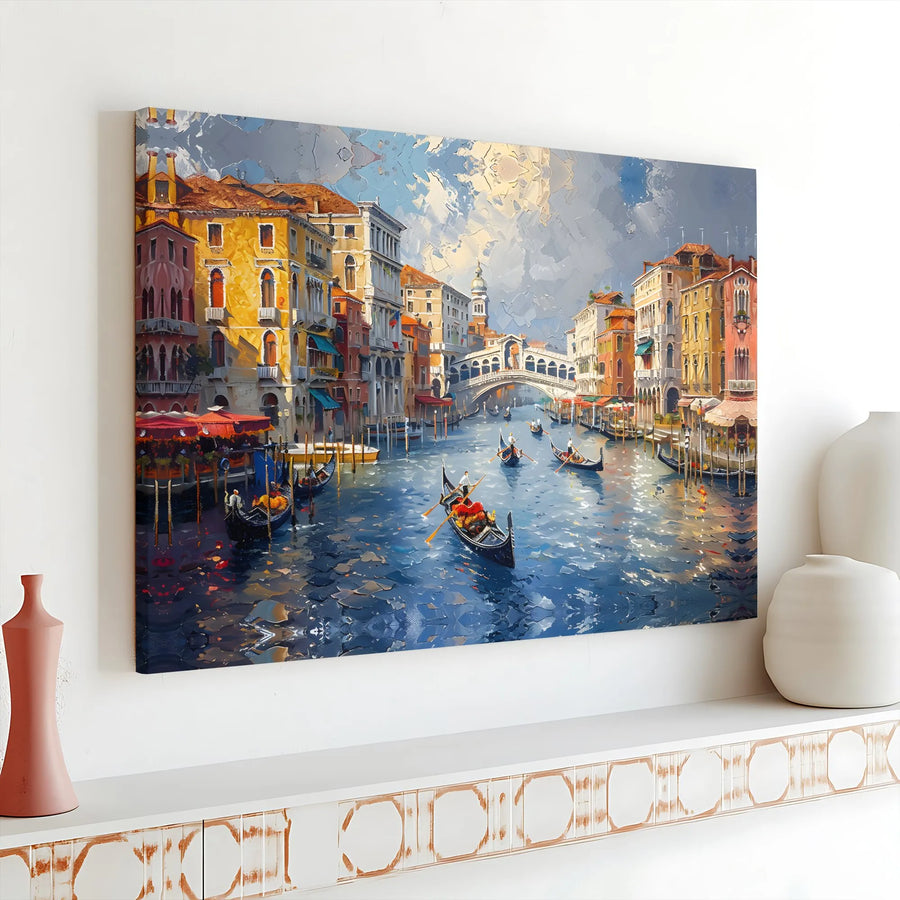 Venice Grand Canal Canvas Art | Rialto Bridge Impressionist Oil Painting | Premium Gallery-Wrapped Print | Travel Inspired Home Decor Gift