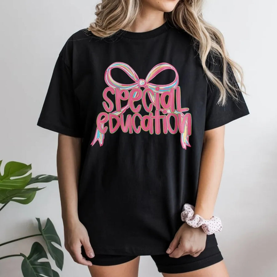 Special Education Teacher T-Shirt | Pastel Ribbon Bow Graphic | Premium Soft Cotton Tee | Cute Back to School Gift for SPED Teachers