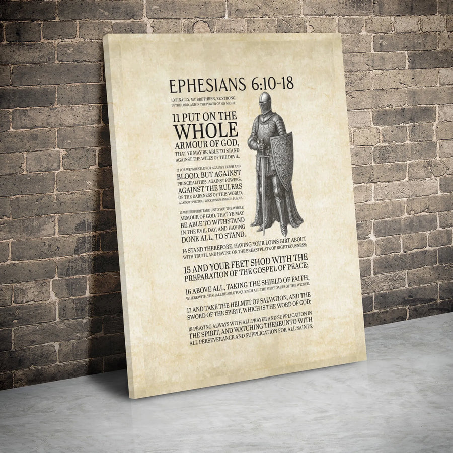Ephesians 6:10-18 Canvas Print | Whole Armour of God Knight Scripture Wall Art | 1.25 Inch Gallery Wrap | Christian Religious Gift for Men