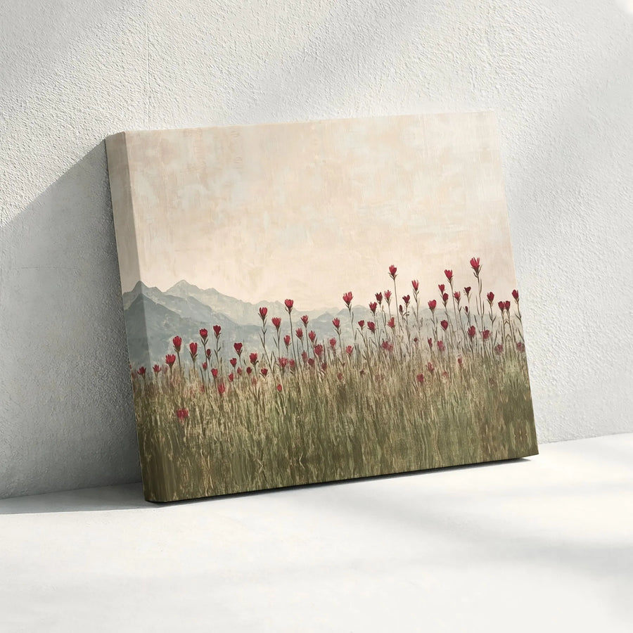 Wildflower Meadow Canvas Wall Art | Vintage Red Flower Painting Print | Premium Thick Stretched Canvas | Modern Farmhouse Living Room Decor Gift
