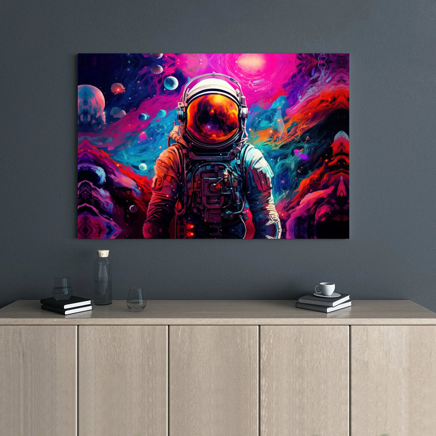 Psychedelic Astronaut Wall Art | Colorful Nebula Space Canvas | Premium 1.25-inch Gallery Wrap | Modern Home Office Decor Gift