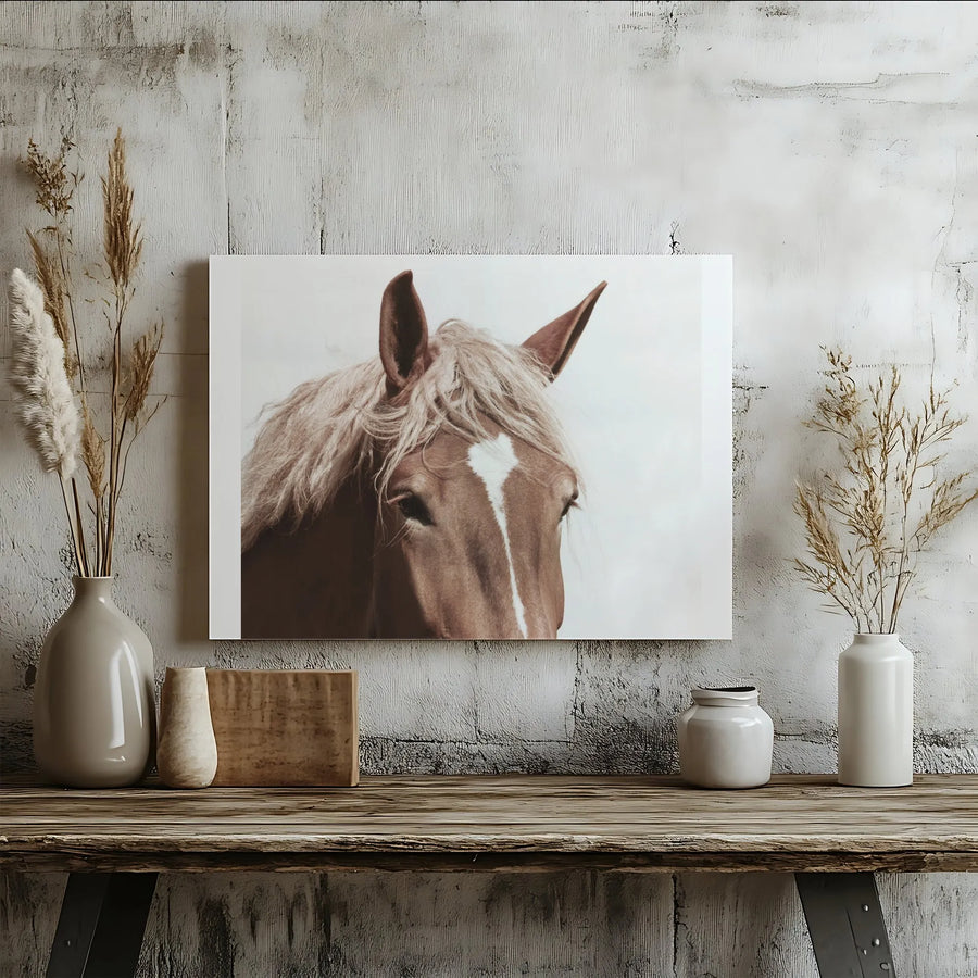 Rustic Horse Canvas Wall Art | Close-Up Chestnut Horse Portrait | Premium Fade-Resistant Print | Equestrian Farmhouse Decor Gift