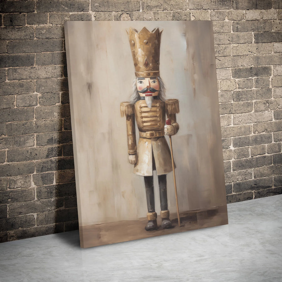 Gold Nutcracker Wall Art | Vintage King Oil Painting Style | 1.25" Gallery Wrap Canvas | Premium Christmas Holiday Decor Gift