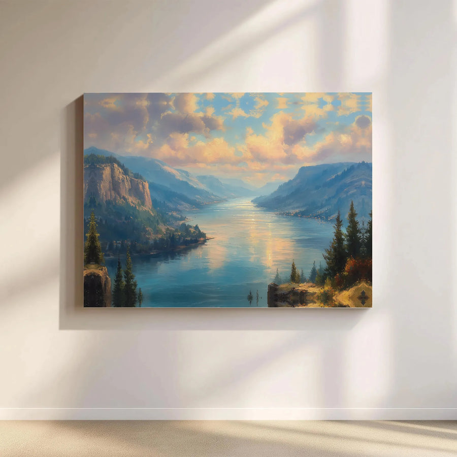 Mountain River Canvas Wall Art | Serene Fjord Landscape Painting | Premium Gallery Quality Canvas | Living Room Decor Gift