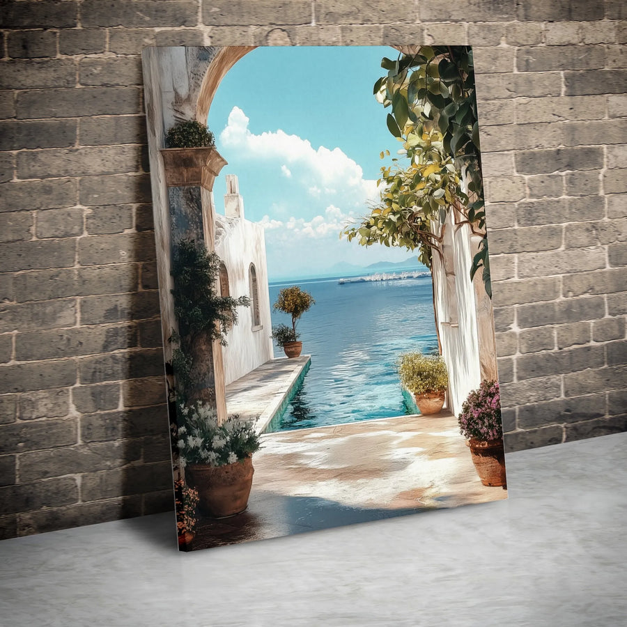 Mediterranean Coastal Canvas | Scenic Ocean View Art Print | Premium 1.25" Thick Gallery Wrap | Living Room & Office Wall Decor Gift