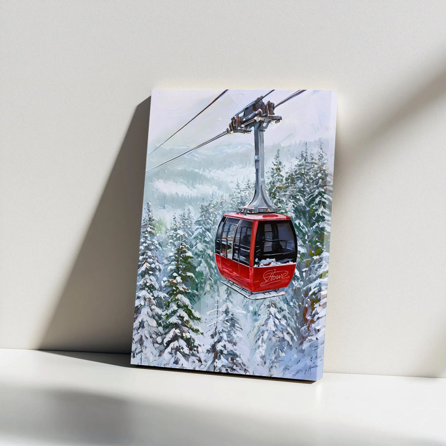 Stowe Ski Gondola Wall Art | Snowy Mountain Landscape Oil Painting Style | Premium Gallery Wrap Canvas | Winter Home Decor Gift for Skiers