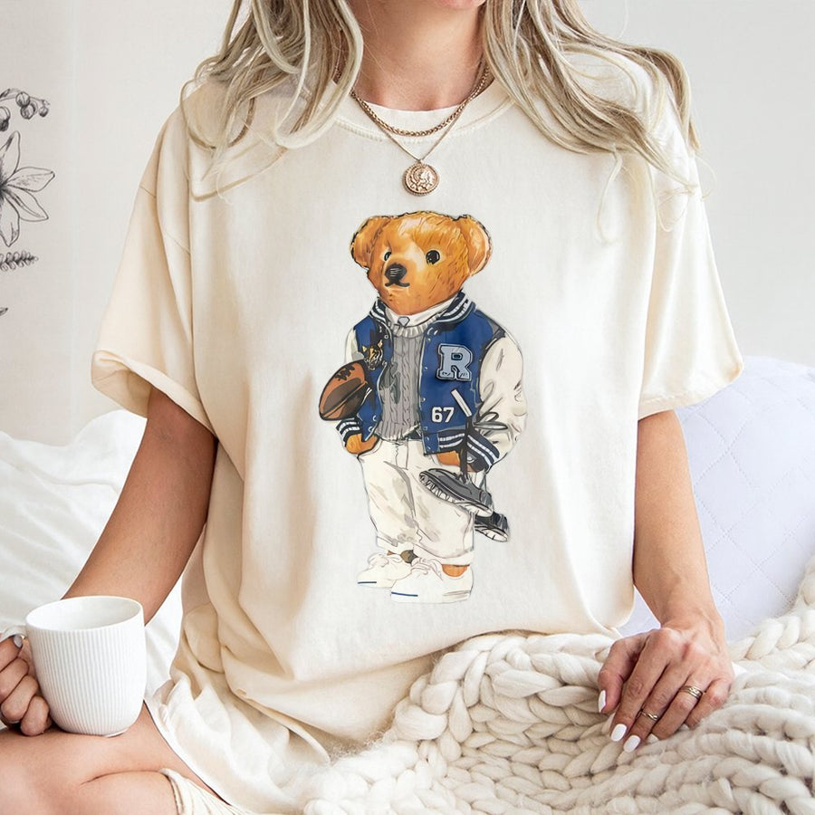 Preppy Varsity Bear T-Shirt | Retro College Style Teddy | Premium 100% Cotton | Unisex Casual Graphic Gift