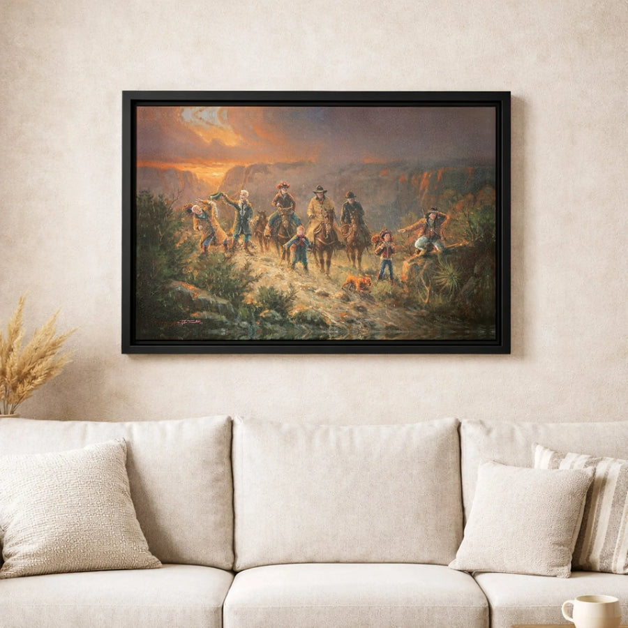 Western Movie Crossover Canvas Art | Iconic Cowboy Character Journey Print | Gallery Quality 1.25-inch Profile | Rustic Home Decor Gift for Film Fans