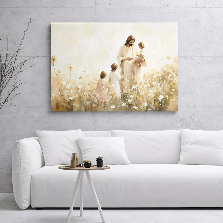 Jesus With Children Wall Art | Peaceful Christian Nursery Decor | Premium Gallery Wrapped Canvas | Meaningful Religious Gift