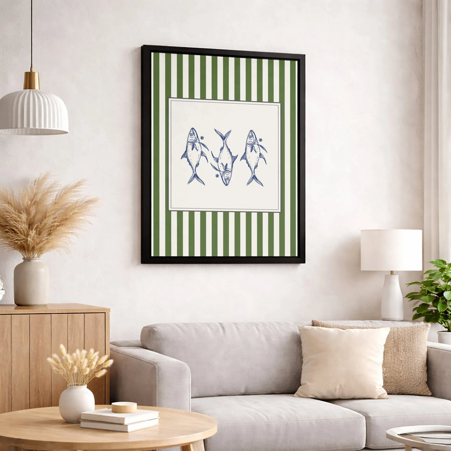Coastal Fish Wall Art Canvas | Vintage Nautical Illustration | Premium Gallery Wrapped Decor | Kitchen and Beach House Gift