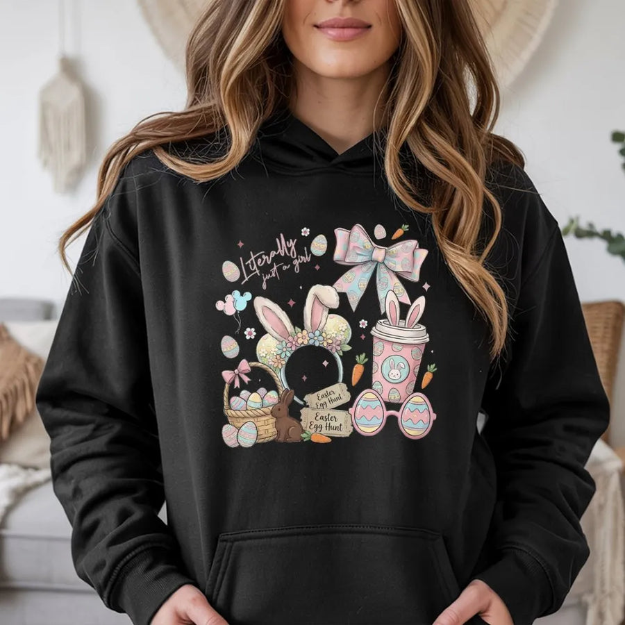 Easter Coquette Hoodie | Floral Bunny & Pastel Egg Graphic | Premium Cotton-Poly Blend | Cute Spring Aesthetic Gift for Women & Teens