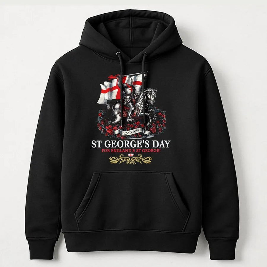 St George's Day Hoodie | England Flag Knight on Horseback Graphic | Premium Cotton-Blend Sweatshirt | Unisex Patriotic English Heritage Gift
