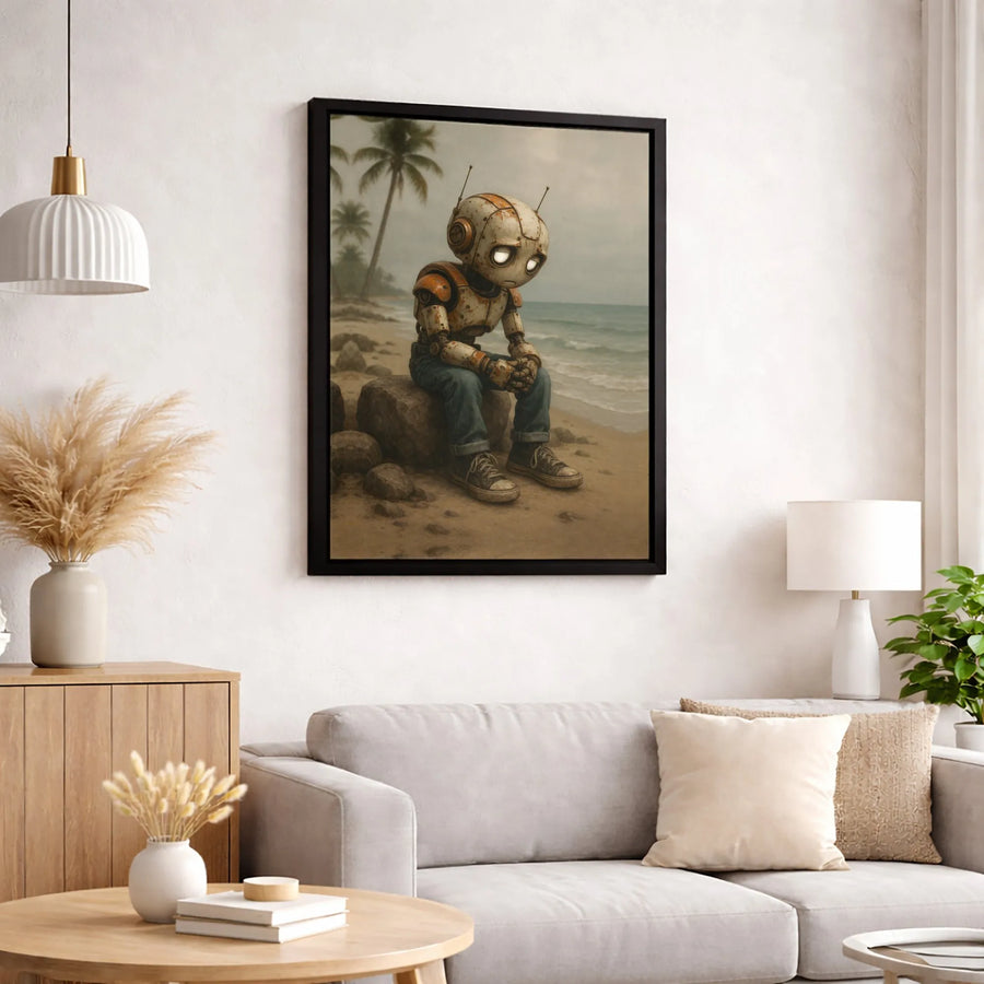 Sad Robot Wall Art | Melancholy Rusty Android Print | Premium 1.25" Gallery Canvas | Unique Aesthetic Gift for Sci-Fi Lovers