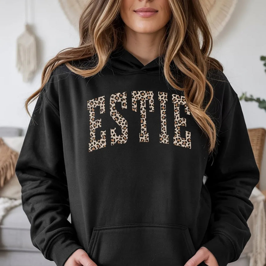 Esthetician Hoodie | Leopard Print Estie Graphic | Premium Cotton Blend Sweatshirt | Gift for Skincare Lover and Beauty School Grad