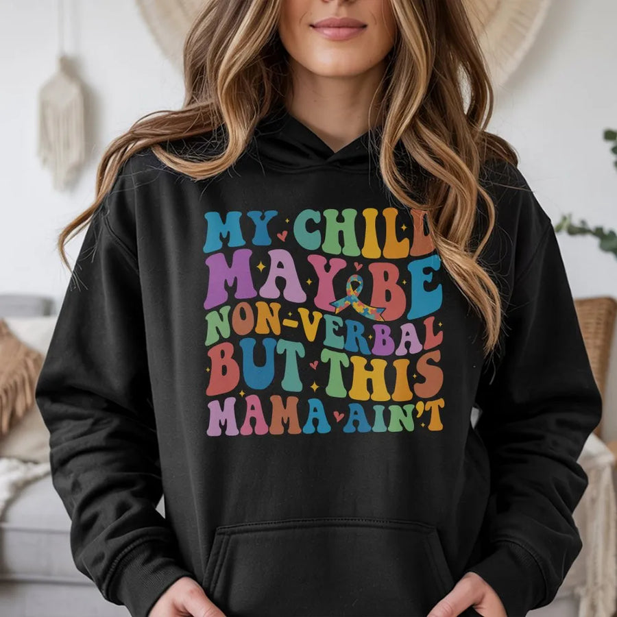Autism Mama Hoodie | 'This Mama Ain't' Retro Wavy Text | Premium Cotton-Blend Pullover | Gift for Mom of Non-Verbal Child