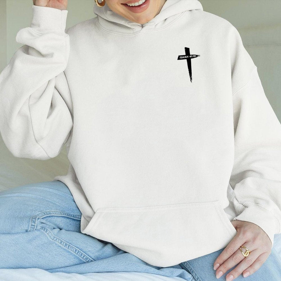 Isaiah 41:10 Christian Hoodie | Minimalist Cross Bible Verse Graphic | Premium Cotton Blend | Faith-Based Gift for Men and Women