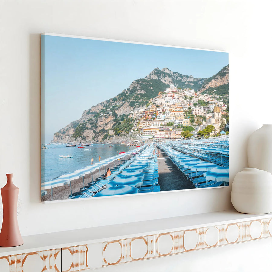 Positano Coast Canvas Wall Art | Scenic Amalfi Coast Landscape Photography | Premium Gallery Wrapped Canvas | Coastal Home Decor Gift for Travelers