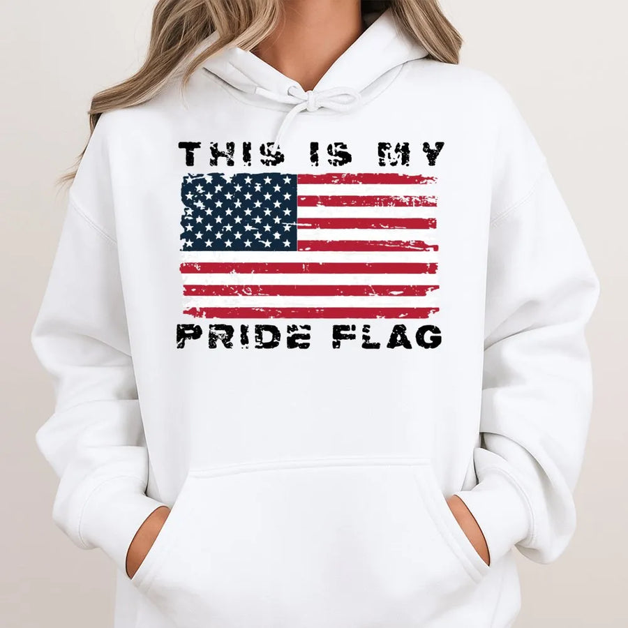 American Flag Hoodie | This Is My Pride Flag Patriotic Graphic | Premium Cotton Blend | Gift For Patriots and Veterans