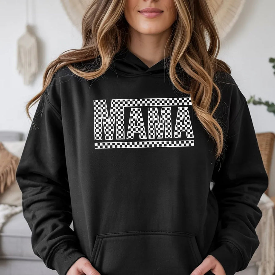 Checkered Mama Hoodie | Retro Checkerboard Graphic | Soft Oversized Fit | Mothers Day Gift for Mom