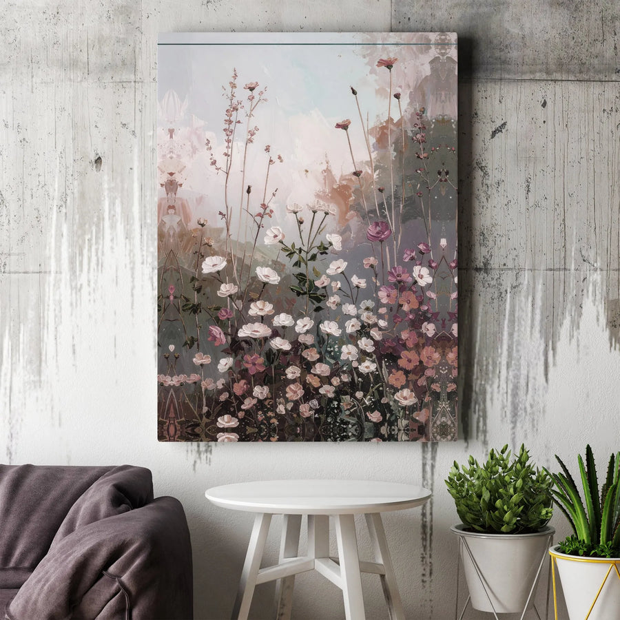 Abstract Wildflower Field Canvas Wall Art | Soft Pastel Meadow Floral Painting | Premium Gallery-Wrapped Print | Elegant Home Decor for Living Room