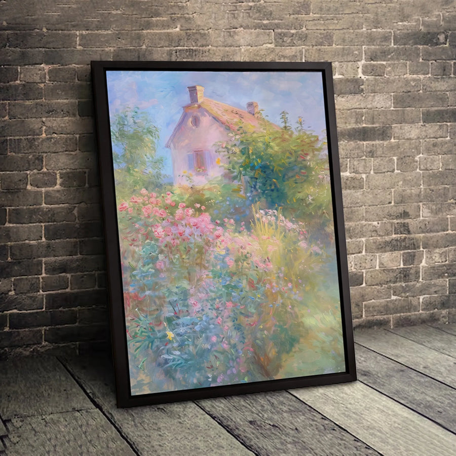Impressionist Cottage Canvas Print | Floral Garden Landscape Artwork | Premium 1.25-Inch Gallery Wrap | Home Decor Wall Art Gift