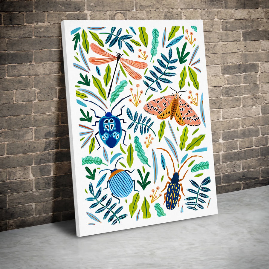 Insects and Botanical Wall Art | Colorful Folk Art Illustration | Premium 1.25-Inch Gallery Canvas | Nature Lover Gift Home Decor