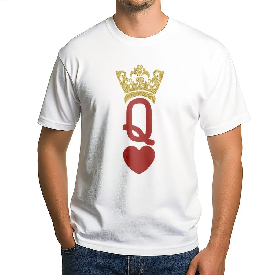 Queen of Hearts T-Shirt | Playing Card Graphic with Gold Glitter Print | Soft Cotton Blend | Valentine's Day Gift for Her