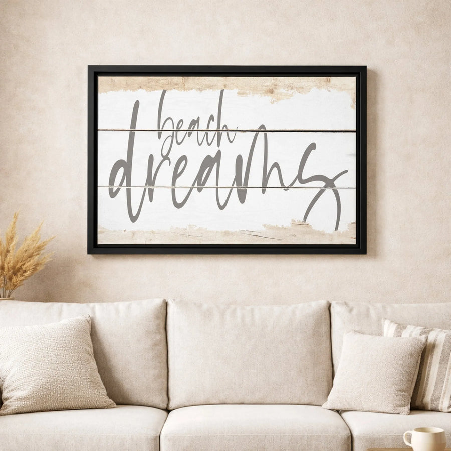 Beach Dreams Wall Art | Rustic Farmhouse Script Sign | Premium Gallery Wrap Canvas | Coastal Home Decor Gift