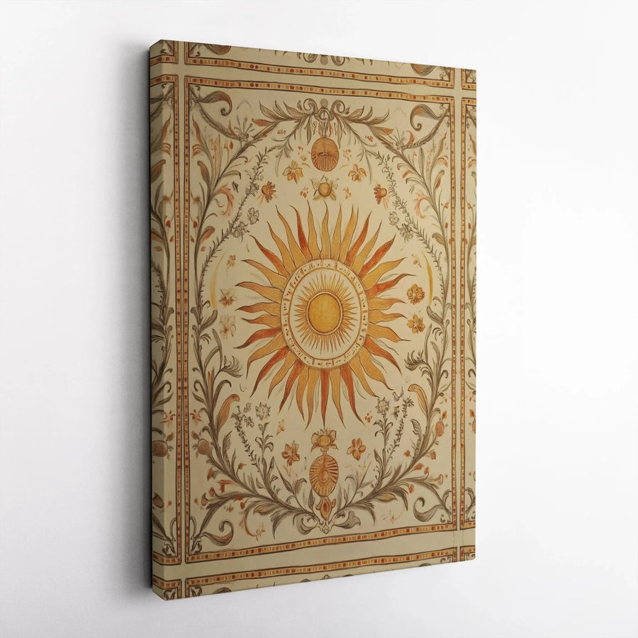 Celestial Sun Wall Art | Vintage Tarot Style Floral Canvas | Premium Fade-Resistant Gallery Print | Esoteric Home Decor Gift