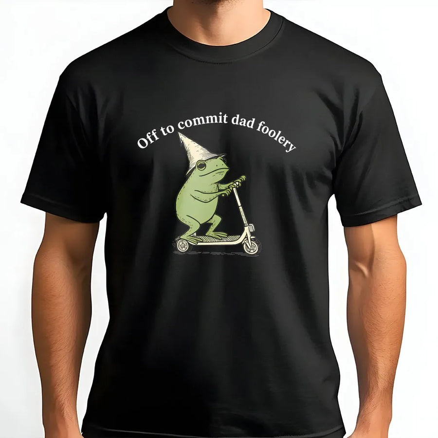 Funny Frog Dad T-Shirt | 'Off to Commit Dad Foolery' Graphic Tee | Premium Comfort Colors Cotton | Humorous Gift for Dad, Father's Day, New Father