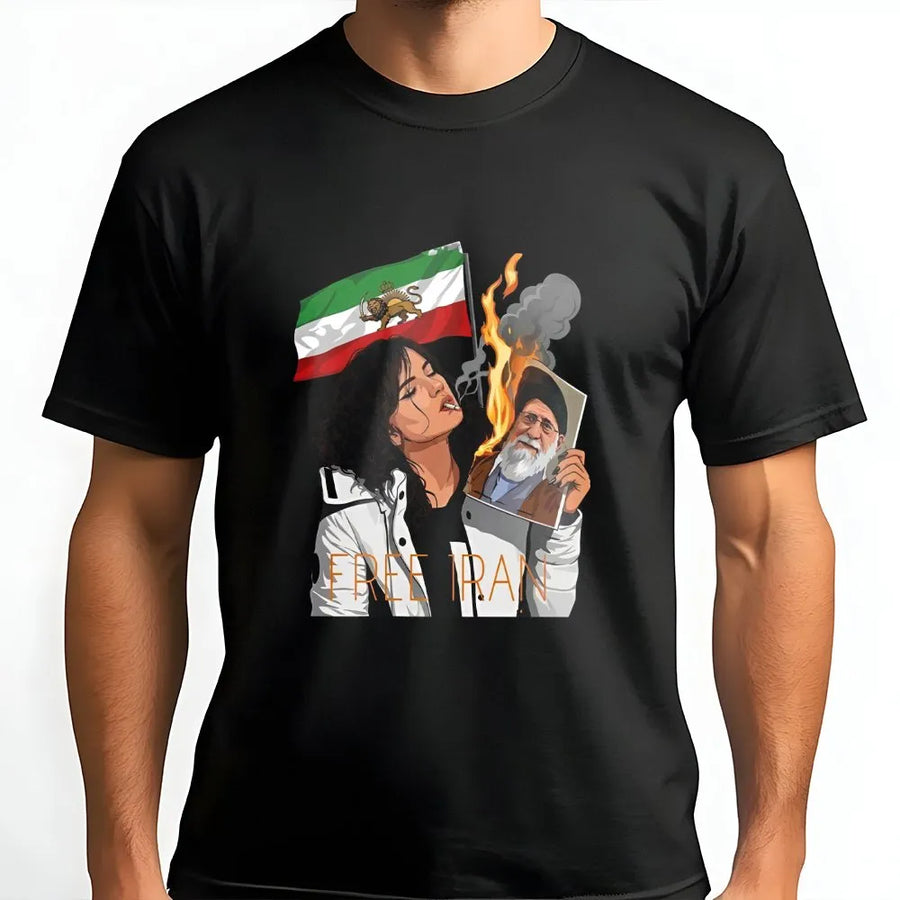 Free Iran T-Shirt | Lion and Sun Flag Persian Freedom Protest | Premium Cotton Graphic Tee | Unisex Activist Apparel Gift