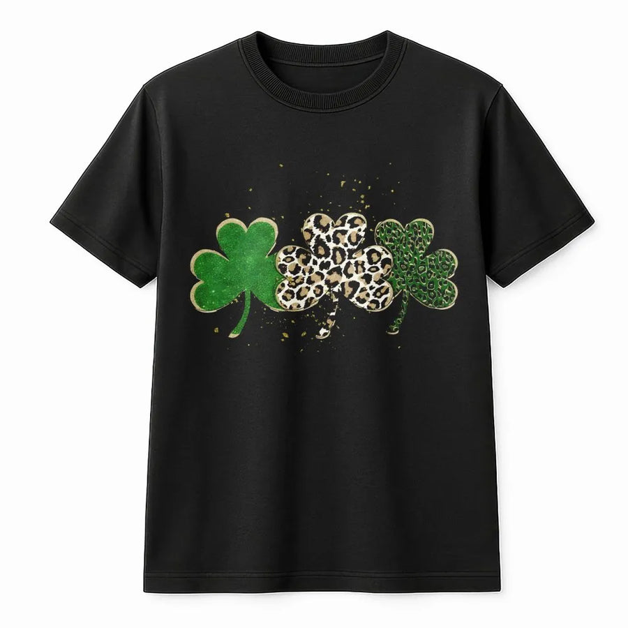 St Patrick's Day Shamrock T-Shirt | Leopard Print Clover Graphic | Soft Premium Cotton Tee | Women's Lucky Irish Gift