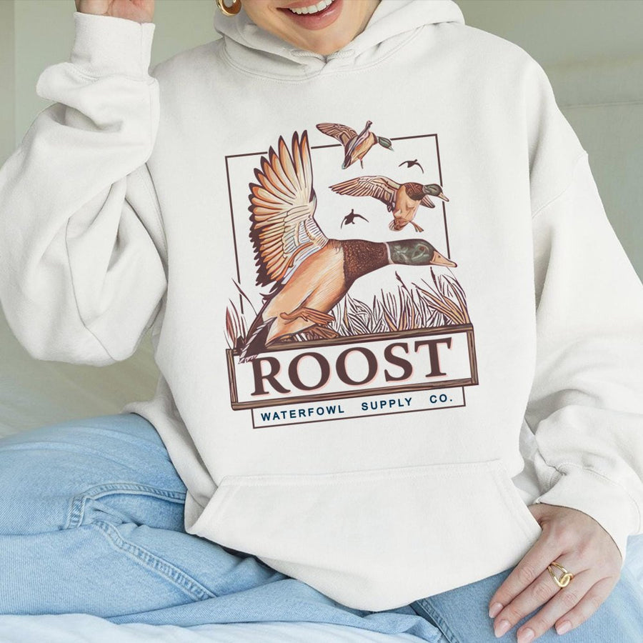 Duck Hunting Hoodie | Flying Mallard Waterfowl Art | Premium Cotton-Blend Sweatshirt | Outdoorsman Gift for Hunters Men Women