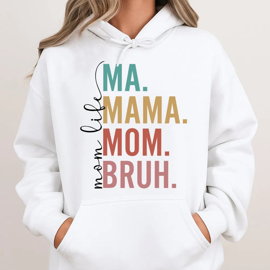 Ma Mama Mom Bruh Hoodie | Retro Mom Life Typography | Premium Cotton-Poly Blend | Funny Mother's Day 2026 Gift for Mom, Wife, or New Mom