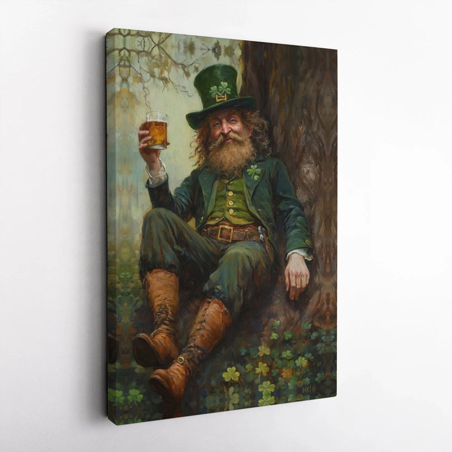 Leprechaun Wall Art | St Patrick’s Day Irish Decor | Premium Gallery Wrapped Canvas | Festive Pub Bar Decor for Home