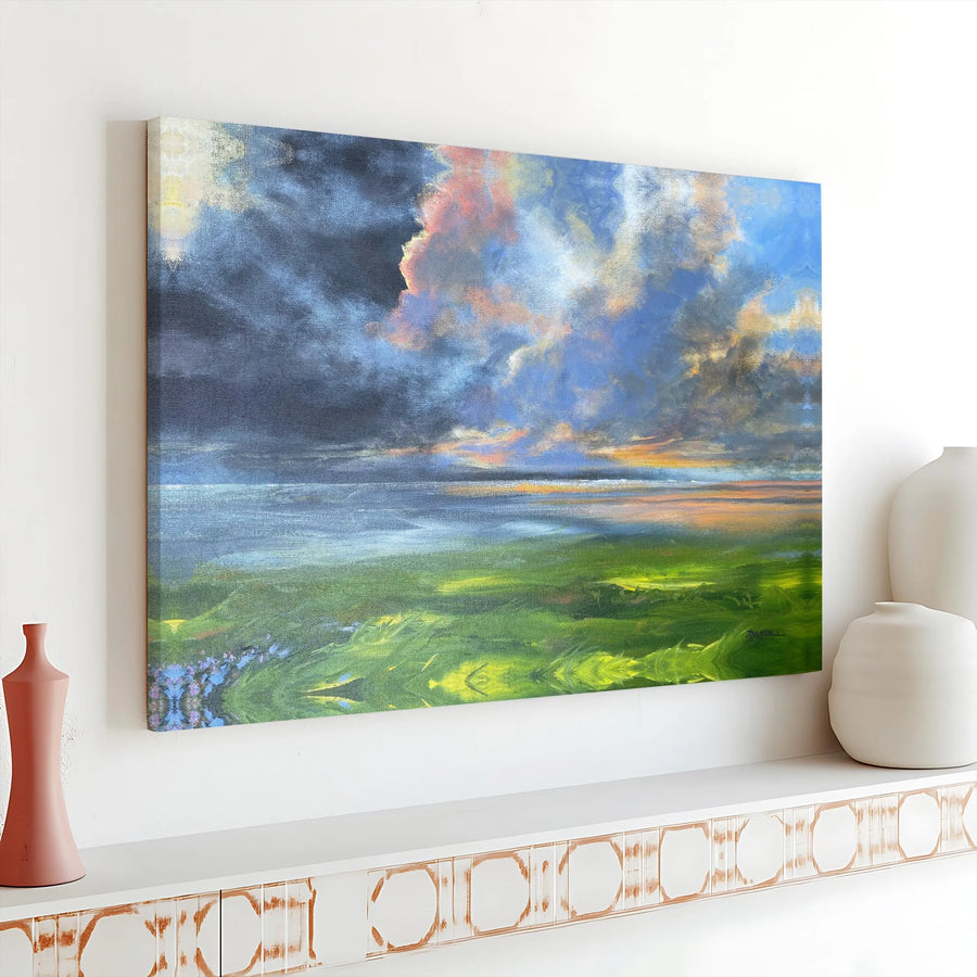 Coastal Landscape Canvas Print | Abstract Ocean Sunset Painting | Premium Gallery Wrapped Canvas | Modern Living Room Decor Gift