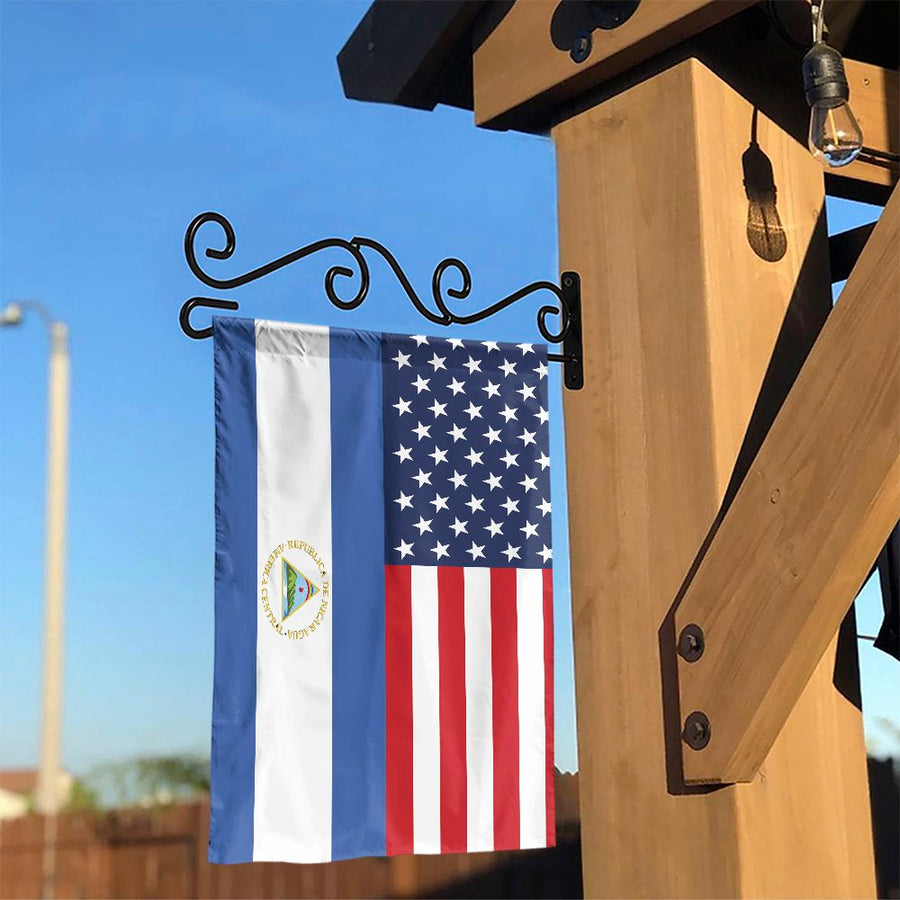 Nicaragua USA Half Flag | Dual Country Heritage Garden Decor | Weather-Resistant Premium Polyester | Gift for Nicaraguan American Patriots