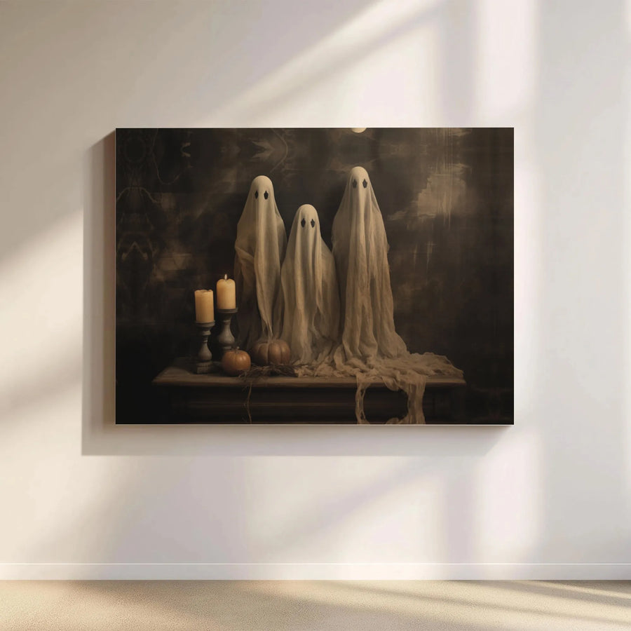 Ghost Family Portrait Canvas | Spooky Vintage Halloween Wall Art | 1.25 Inch Premium Gallery Wrap | Dark Academia Decor for Home