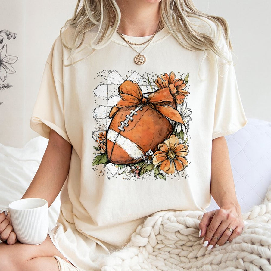 Football Floral T-Shirt | Boho Fall Game Day Graphic | 100% Cotton Premium Tee | Trendy Autumn Gift for Women and Football Fans