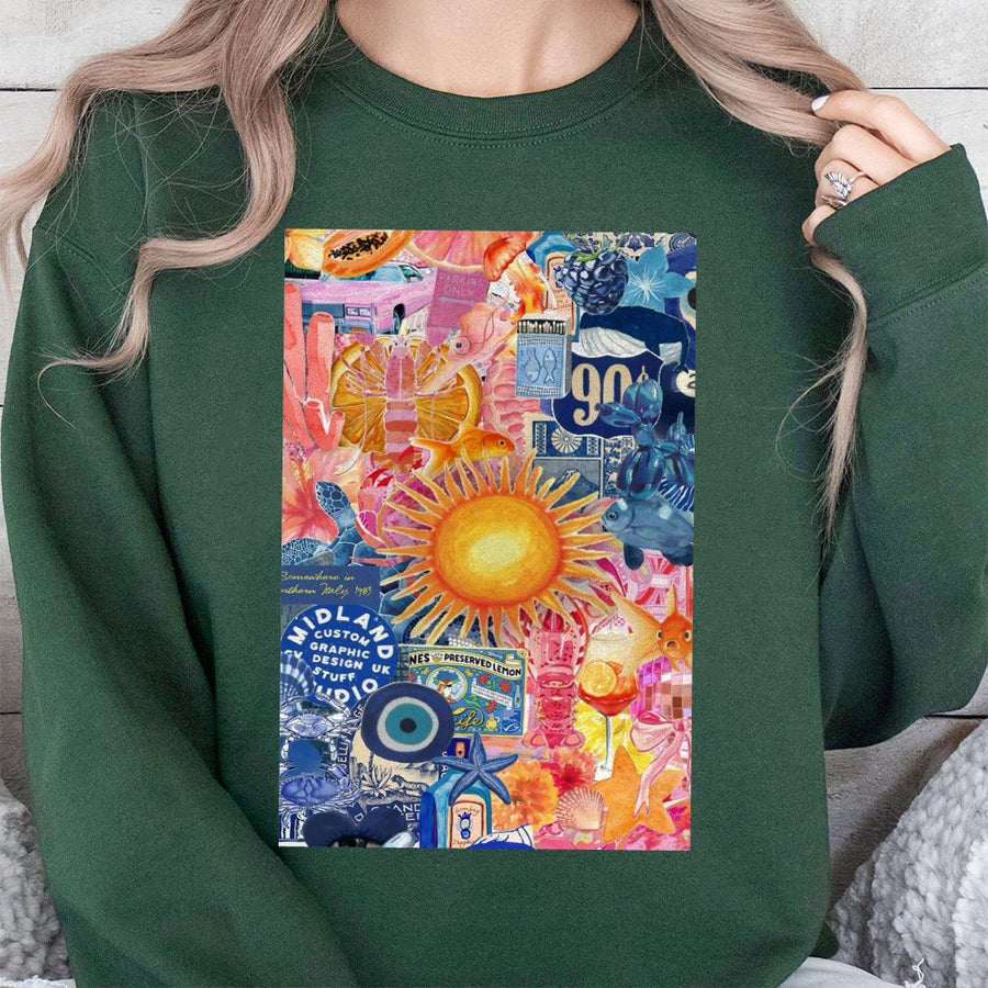 Collage Art Graphic Sweatshirt | Aesthetic Vintage Photo Mix Design | Soft Cotton Blend Crewneck | Trendy Oversized Apparel Gift For Her