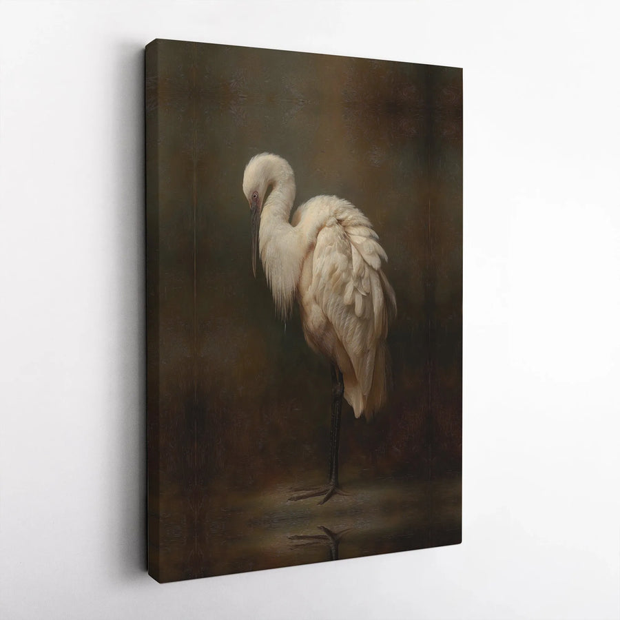 Vintage Spoonbill Canvas Wall Art | Moody Oil Painting Style Bird Art | Premium Fade-Resistant Print | Collector's Home Decor Gift for Nature Lovers