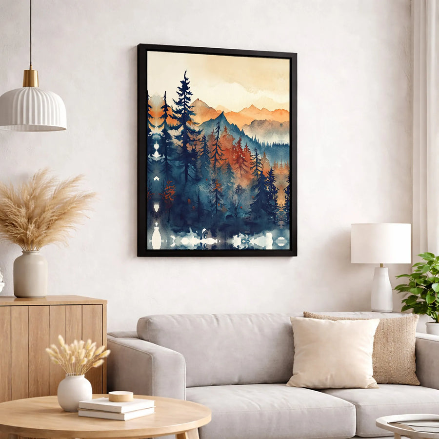 Mountain Forest Landscape Canvas Art | Watercolor Pine Trees Wall Decor | Premium Fade-Resistant Print | Nature Lover Gift for Home Office