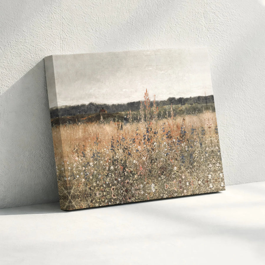 Wildflower Meadow Canvas Wall Art | Vintage Landscape Oil Painting Style | Premium 1.25-Inch Gallery Wrap | Earthy Farmhouse Home Decor