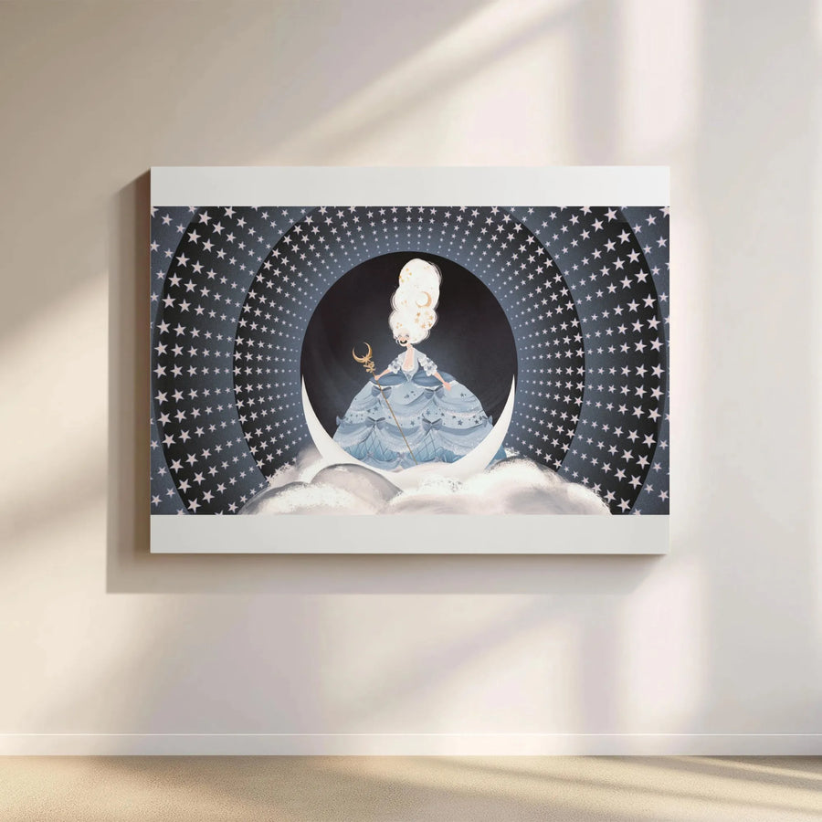 Queen of the Night Canvas Wall Art | Celestial Fairytale Illustration | Premium Gallery Wrapped Print | Whimsical Nursery & Home Decor Gift