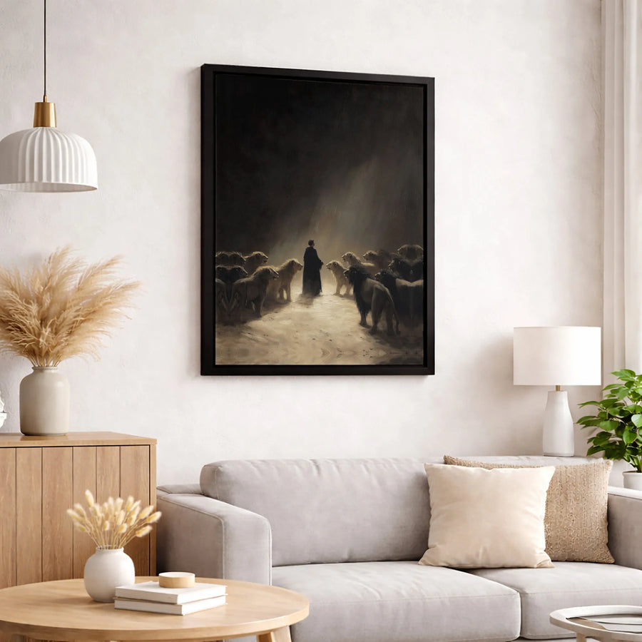 Daniel In The Lions' Den Canvas Print | Biblical Wall Art Scene | Premium Gallery Wrap 1.25" Profile | Christian Home Decor & Religious Gift