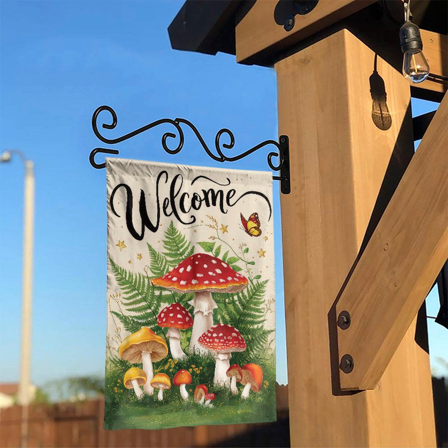 Mushroom Garden Flag | Welcome Floral Forest Cottagecore Decor | Weather-Resistant Polyester | House Yard Art Gift for Nature Lovers